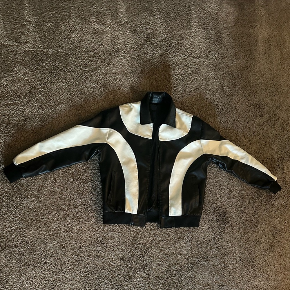 Men Two Tone Black and White Zip Up Leather Jacket
